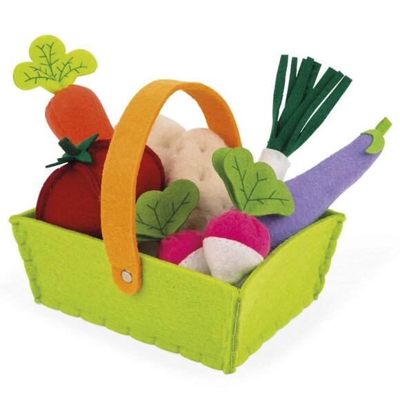 Janod Fabric Plush Basket with 8 Vegetables Shopping Toy New Sealed For Age 2-6 - Picture 1 of 13